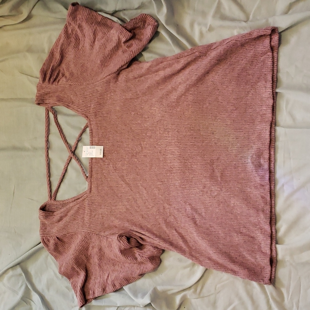 NWT pink maurices ribbed flutter sleeve top